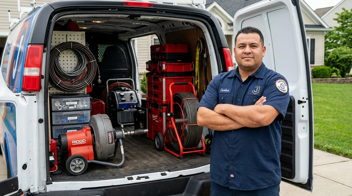 Professional drain cleaning equipment and Johns Plumbing LLC plumber in Helotes