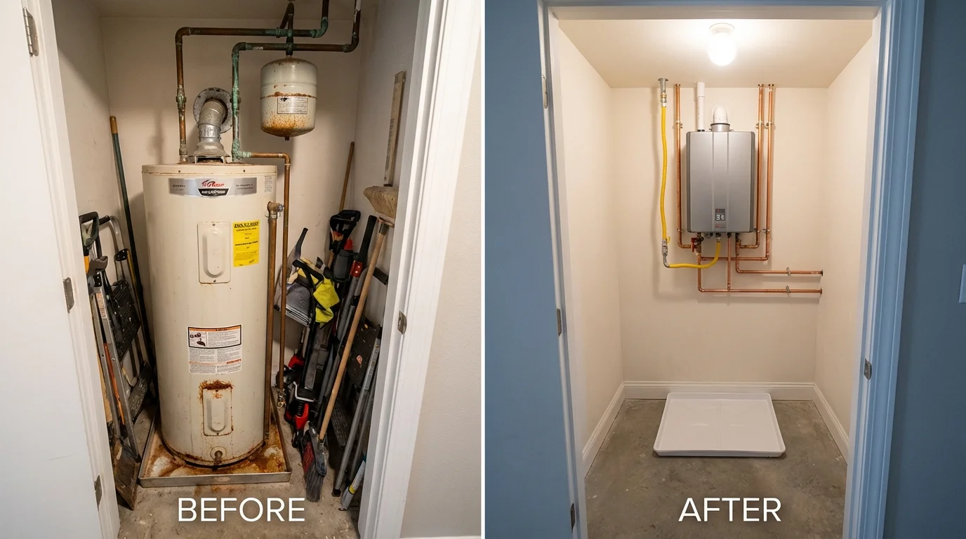 Tank water heater versus wall-mounted tankless unit comparison for Helotes, TX homeowners